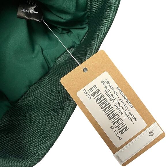 NWT Susan Bender Stretch Leather Stripe Long Sleeve Bomber Jacket Forest Green 2 - Picture 5 of 7